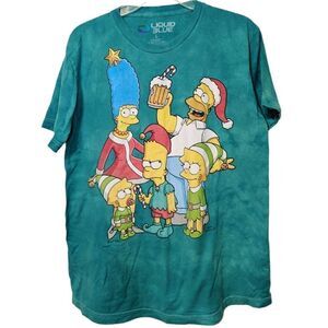 Liquid Blue Men's Tie-dye Simpsons, The Christmas Cheer T-Shirt Green Large